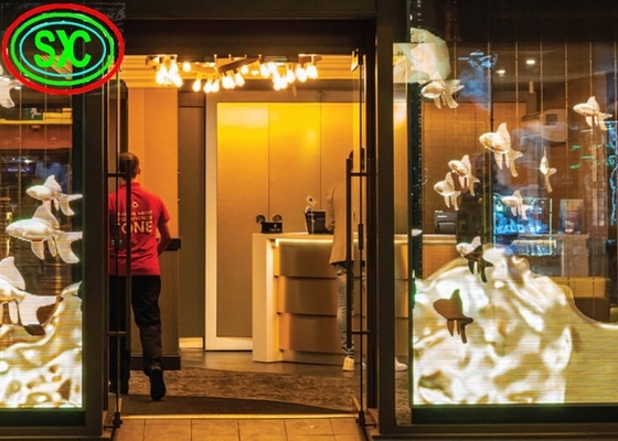 Écran LED transparent en treillis de verre commercial à l'intérieur P3.91-7.82 Pleine couleur