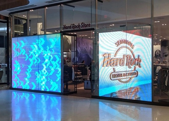 Centre commercial mode pleine couleur P3.91-7.82 Écran LED transparent Mur de rideau en verre